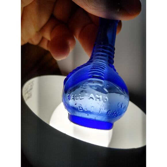 Wheaton Blue Carnival Glass Bottle Ball & Claw Bitters Medicine 1970's Mini 3" - Picture 2 of 6